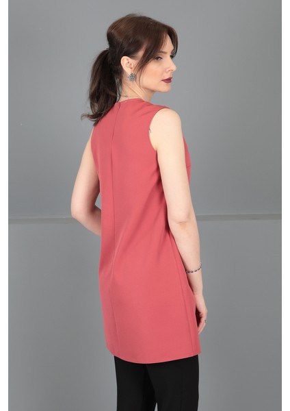 Sıfır Yaka Kolsuz Bluz-Kiremit fırsatları