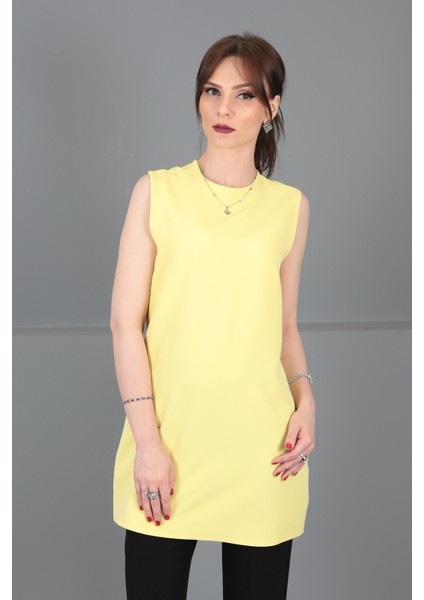 Sıfır Yaka Kolsuz Bluz-Sarı fiyatları