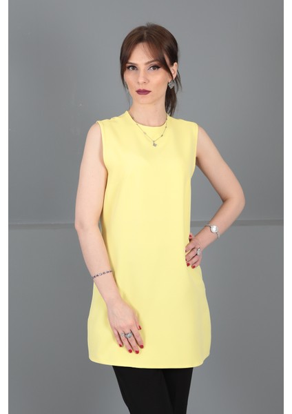 Sıfır Yaka Kolsuz Bluz-Sarı modelleri