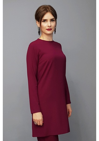 Sıfır Yaka Uzun Kol Bluz- Bordo
