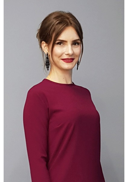 Sıfır Yaka Uzun Kol Bluz- Bordo fiyatları