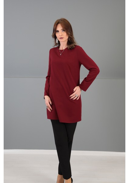 Sıfır Yaka Uzun Kol Bluz- Bordo modelleri