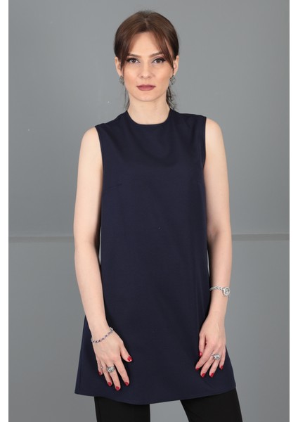 Sıfır Yaka Kolsuz Bluz- Lacivert