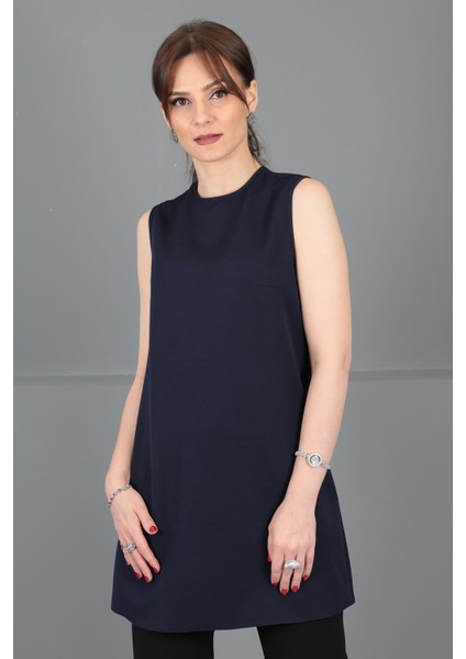 Sıfır Yaka Kolsuz Bluz- Lacivert fiyatları