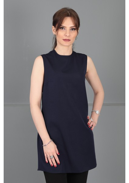 Sıfır Yaka Kolsuz Bluz- Lacivert modelleri