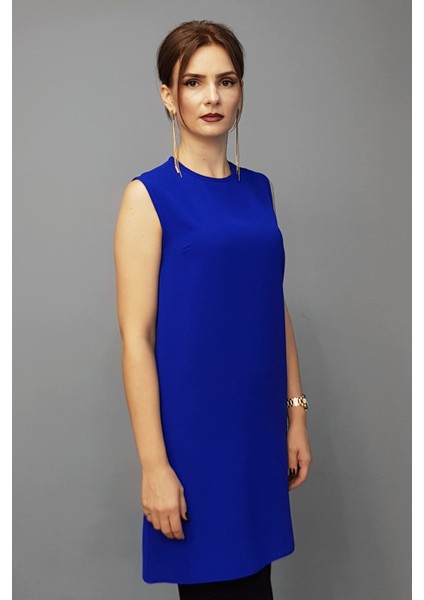 Sıfır Yaka Kolsuz Bluz- Saks