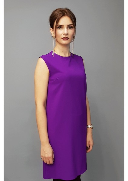 Sıfır Yaka Kolsuz Bluz- Mor