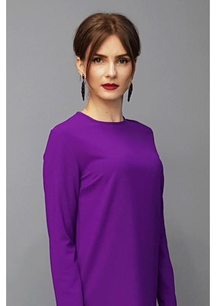 Sıfır Yaka Uzun Kol Bluz- Mor fiyatları
