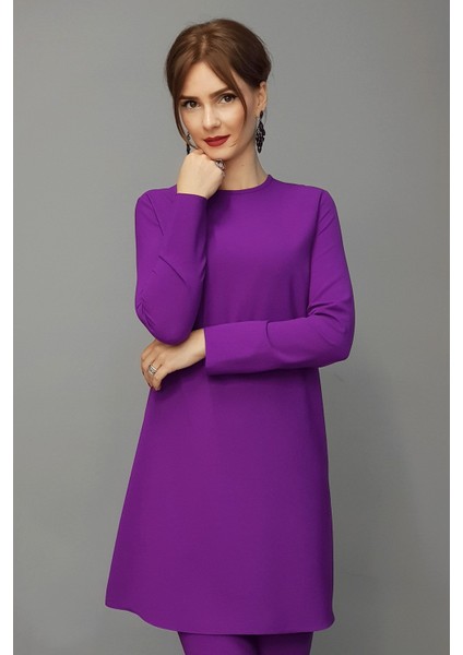 Sıfır Yaka Uzun Kol Bluz- Mor modelleri