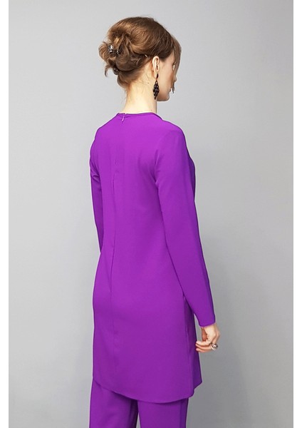 Sıfır Yaka Uzun Kol Bluz- Mor fırsatları