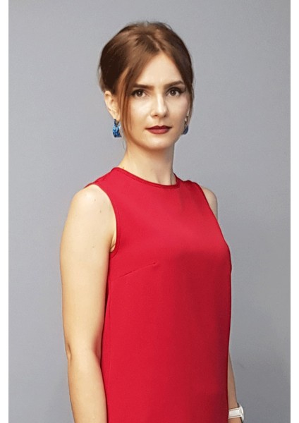 Sıfır Yaka Kolsuz Bluz- Kırmızı fiyatları