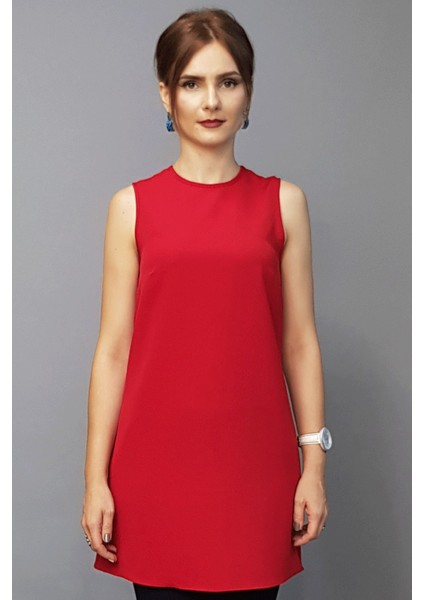 Sıfır Yaka Kolsuz Bluz- Kırmızı modelleri