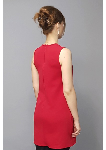 Sıfır Yaka Kolsuz Bluz- Kırmızı fırsatları