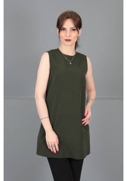 Sıfır Yaka Kolsuz Bluz- Haki fiyatları