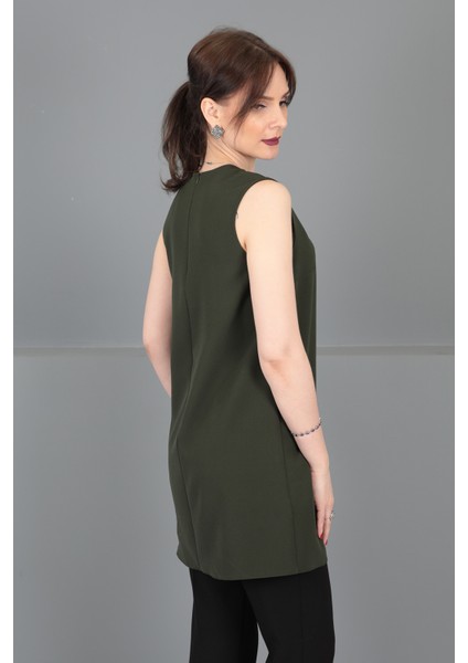 Sıfır Yaka Kolsuz Bluz- Haki fırsatları