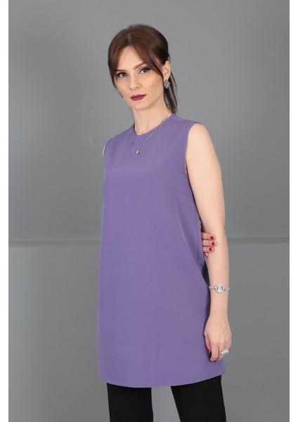 Sıfır Yaka Kolsuz Bluz-Lila modelleri