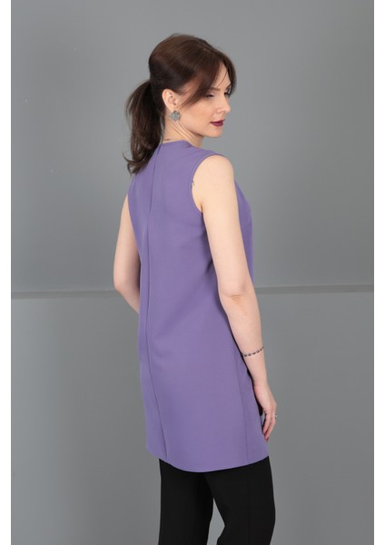 Sıfır Yaka Kolsuz Bluz-Lila fırsatları
