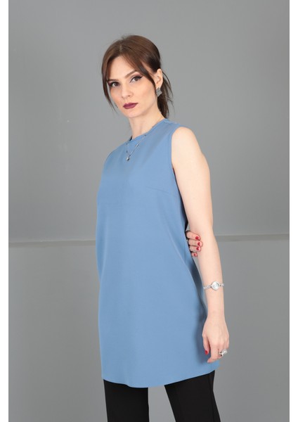 Sıfır Yaka Kolsuz Bluz-Deniz fiyatları