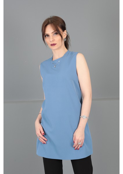 Sıfır Yaka Kolsuz Bluz-Deniz modelleri