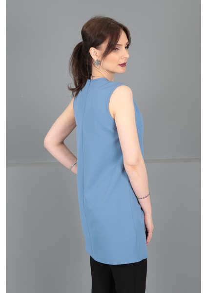 Sıfır Yaka Kolsuz Bluz-Deniz fırsatları