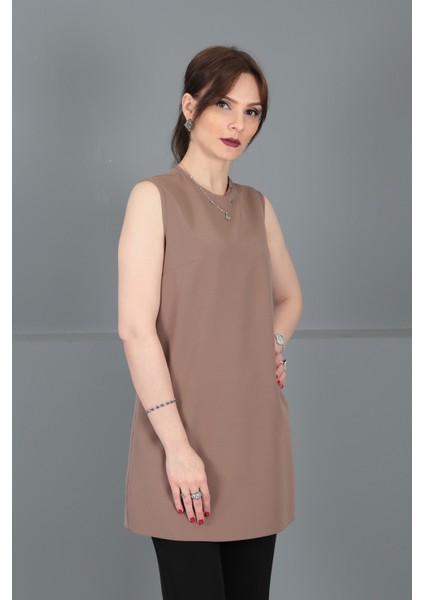 Sıfır Yaka Kolsuz Bluz-Kahve modelleri