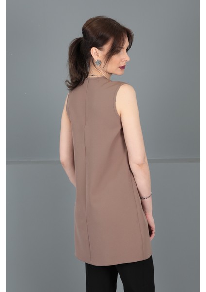 Sıfır Yaka Kolsuz Bluz-Kahve fırsatları