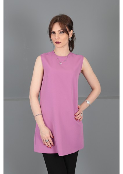 Sıfır Yaka Kolsuz Bluz-Leylak