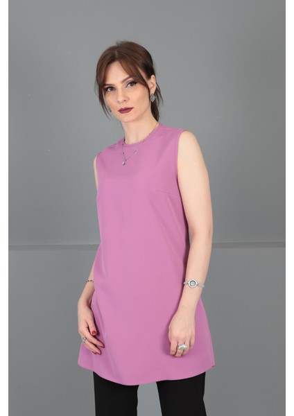 Sıfır Yaka Kolsuz Bluz-Leylak fiyatları
