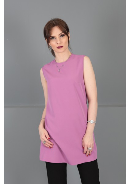 Sıfır Yaka Kolsuz Bluz-Leylak modelleri