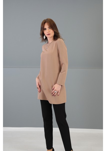 Sıfır Yaka Uzun Kol Bluz-Karamel fiyatları