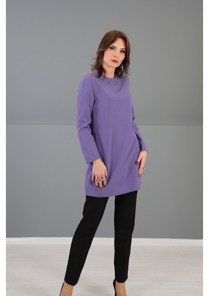 Sıfır Yaka Uzun Kol Bluz-Lila fiyatları