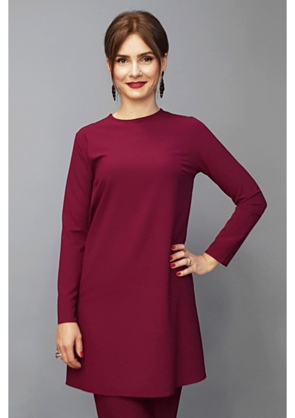 Sıfır Yaka Uzun Kol Bluz- Bordo fırsatları