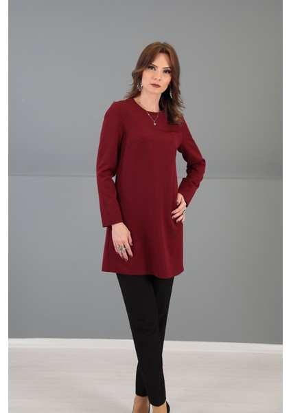 Sıfır Yaka Uzun Kol Bluz- Bordo indirimleri