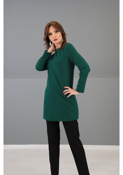 Sıfır Yaka Uzun Kol Bluz-Zümrüt fiyatları