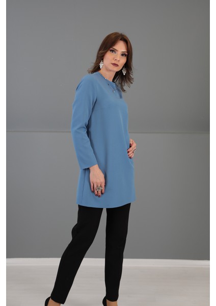 Sıfır Yaka Uzun Kol Bluz-Deniz fiyatları