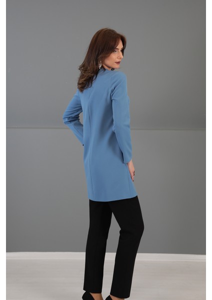 Sıfır Yaka Uzun Kol Bluz-Deniz fırsatları