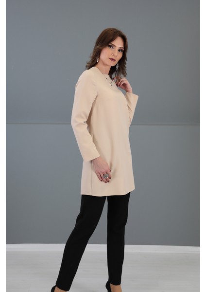 Sıfır Yaka Uzun Kol Bluz-Vizon fiyatları