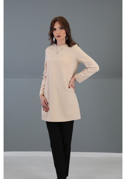 Sıfır Yaka Uzun Kol Bluz-Vizon modelleri