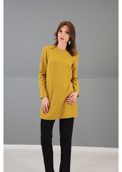 Sıfır Yaka Uzun Kol Bluz-Fıstık