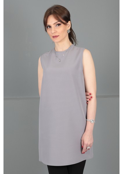 Sıfır Yaka Kolsuz Bluz-Antrasit fiyatları