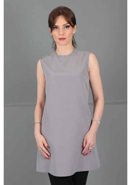 Sıfır Yaka Kolsuz Bluz-Antrasit modelleri