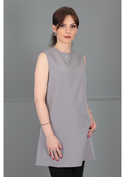 Sıfır Yaka Kolsuz Bluz-Antrasit fırsatları