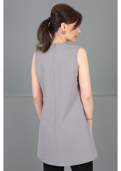 Sıfır Yaka Kolsuz Bluz-Antrasit indirimleri