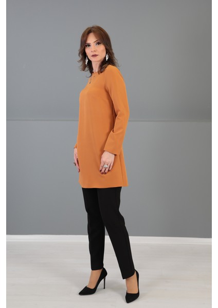 Sıfır Yaka Uzun Kol Bluz-Taba fiyatları