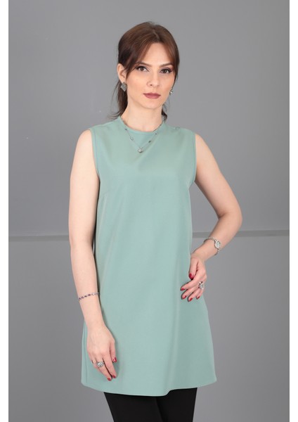 Sıfır Yaka Kolsuz Bluz-Çağla fiyatları