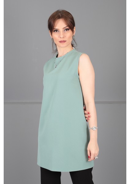 Sıfır Yaka Kolsuz Bluz-Çağla modelleri