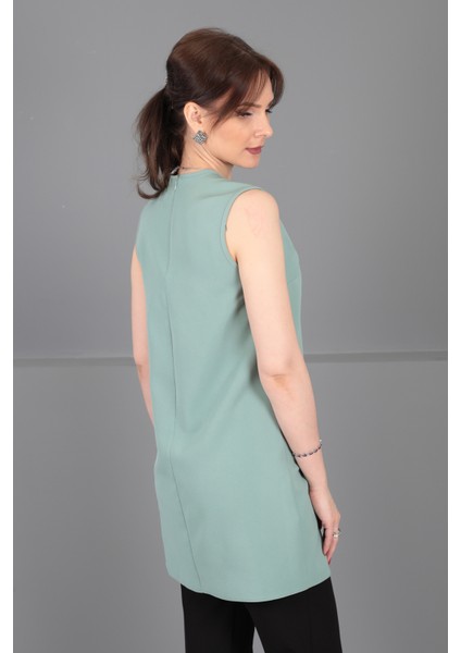 Sıfır Yaka Kolsuz Bluz-Çağla fırsatları