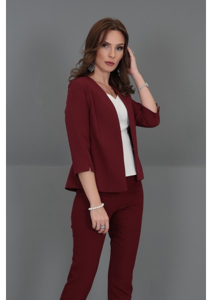 V Yaka Kısa Ceket-Bordo fiyatları