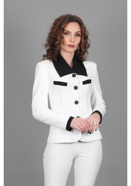 Garnili Ceket-Beyaz