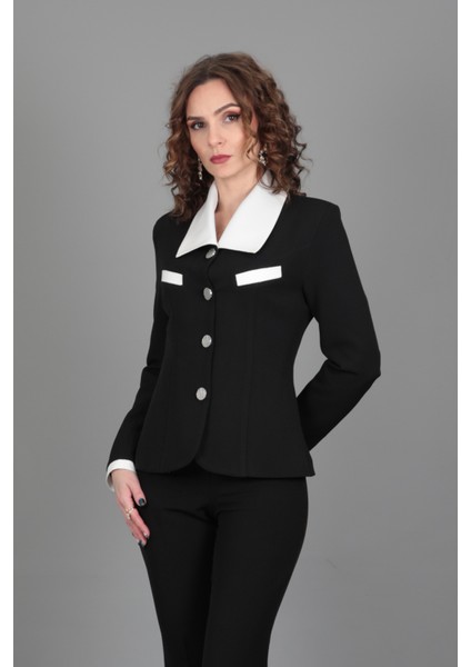 Bebe Yaka Konbin Renkli Ceket-Siyah